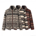 Women's Vintage Ethnic Geometric Print Fleece Jacket Loose Stand Collar Sherpa Lamb Wool Coat Full Zipper Warm Winter Outerwear Casual Women Clothing
