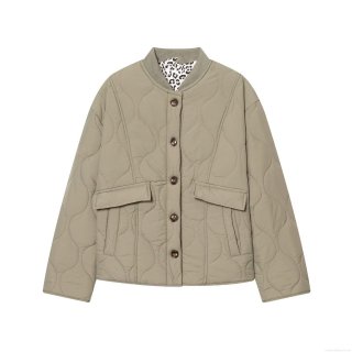 Women Casual Quilted Padded Jacket With Leopard Print Lining Stand Collar Button Up Onion Pattern Padded Coat For Winter Ladies Outerwear