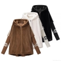 Women Winter Fashion Faux Fur Hooded Jacket Oversized Patchwork Knit Cuffs Zipper Outerwear Thick Warm Solid Color Casual Streetwear Coat