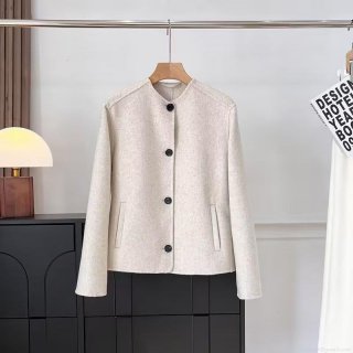 Women's Casual Woolen Blend Round Neck Jacket Loose Solid Color Single Breasted Short Coat Minimalist Winter Outerwear Fashion Outfits for Lady