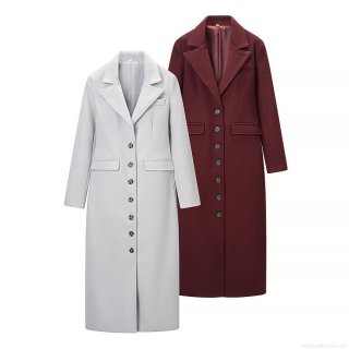 Women's Long Wool Blend Coat Fashion Notched Lapel Single Breasted Overcoat With Waist Tie Elegant Warm Trench Coat For Winter Office Lady