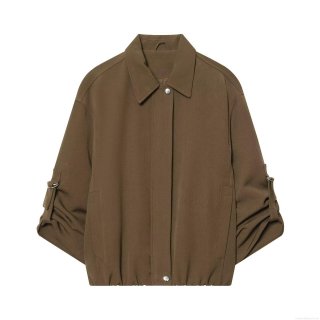 Women's Fashion Short Bomber Jacket Solid Color Casual Workwear Coat With Metal Ring Epaulettes Twill Polyester Outerwear For Spring Winter