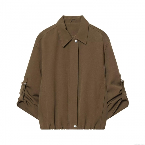 Women's Fashion Short Bomber Jacket Solid Color Casual Workwear Coat With Metal Ring Epaulettes Twill Polyester Outerwear For Spring Winter