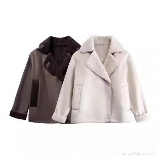 Women's Loose Faux Fur Integrated Suede Jacket Warm Lapel Button Coat Casual Winter Autumn Outwear For Ladies