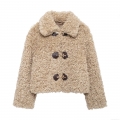Women's Casual Faux Lamb Wool Jacket Fashion Lapel Toggle Closure Winter Warm Fleece Outerwear For Ladies