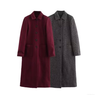 Women Winter Long Woolen Coat Elegant Commute Solid Color Lapel Single Breasted Jacket With Patch Pockets Warm Casual Outerwear