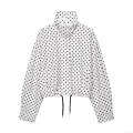 Women Fashion Polka Dot Stand Collar Jacket And Shorts Casual Loose Long Sleeve Zipper Coat With Pockets Summer Polyester Blend Outfit For Women
