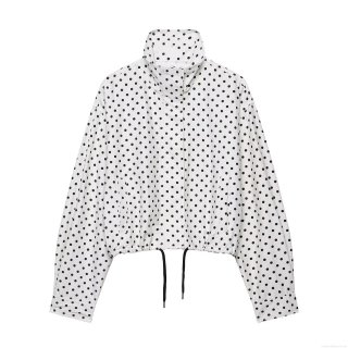 Women Fashion Polka Dot Stand Collar Jacket And Shorts Casual Loose Long Sleeve Zipper Coat With Pockets Summer Polyester Blend Outfit For Women