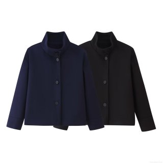 Women's Minimalist Stand Collar Short Jacket Polyester Spandex Woolen Look Outerwear Long Sleeve Single Breasted Button Up Coat For Office Daily Casual Commuter Ladies