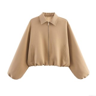 Women's Casual Polyester Blend Zipper Jacket Lapel Long Sleeve Loose Solid Color Outerwear With Pockets For Autumn Daily Wear