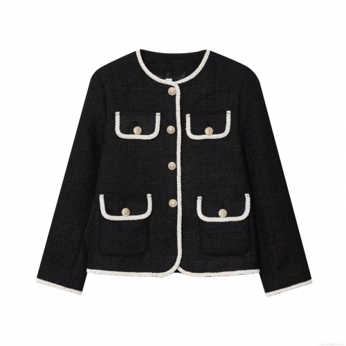 Women's Elegant Tweed Jacket Vintage Contrast Trim Button Front Cardigan Coat For Office Daily Party Autumn Outwear