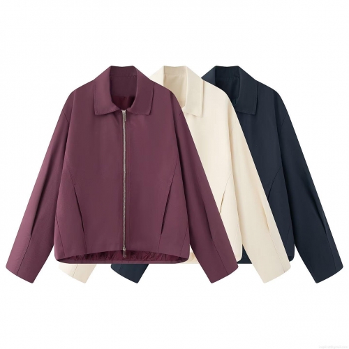 Women's Casual Loose Turn-down Collar Jacket Solid Color Long Sleeve Polyester Spandex Outerwear With Pockets Minimalist Autumn Fashion Coat For Daily Wear