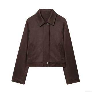 Women's Fashion Faux Suede Short Jacket Casual Solid Color Lapel Single Breasted Outerwear Long Sleeve Button Down Coat For Women Autumn Winter