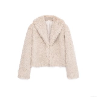 Women's Faux Fur Coat Short Lapel Shaggy Jacket Fashion Casual Elegant Apricot Outerwear Solid Color Long Sleeve Fluffy Warm Cardigan For Winter Party