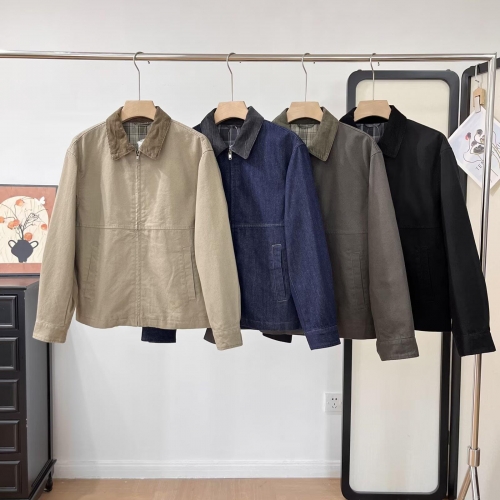 Women's Vintage Workwear Jacket Cotton Canvas Zip Up Coat With Corduroy Contrast Collar Plaid Lining Loose Fit Casual Fall Outerwear