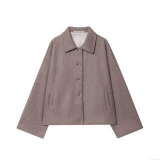 Women's Casual Short Woolen Look Jacket Lapel Single Breasted Pocket Outerwear Polyester Spandex Blend Long Sleeve Coat for Autumn Winter