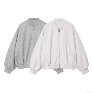 Women's Casual Bomber Jacket Soft Woolen Texture Loose Full Zip Outerwear Long Sleeve Ribbed Cuff Coat With Pockets For Autumn Winter