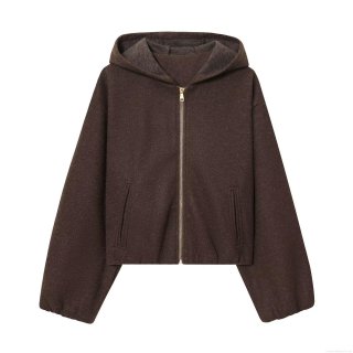 Women's Hooded Jacket Fashion Minimalist Polyester Blend Woolen Zipper Closure Elastic Hem Solid Color Coat For Fall Winter Casual Daily
