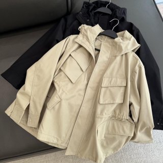 Women's Fashion Hooded Cargo Jacket Loose Fit Windbreaker Mid-Length Zip Up Outerwear With Pockets Solid Color Polyester Spandex Autumn Coat For Women