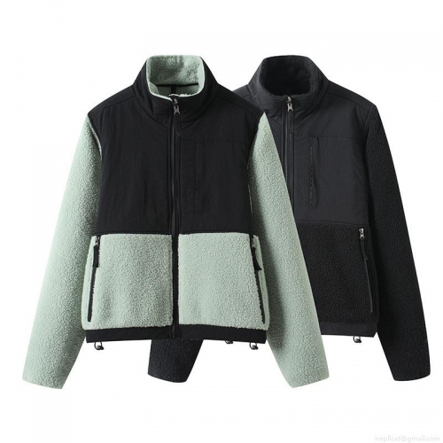 Women's Casual Fleece Jacket Stand Collar Patchwork Zipper Outdoor Warm Sherpa Coat Spliced Windproof Outerwear Autumn Winter Women Jacket