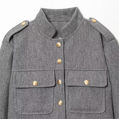 Women's Elegant Wool Blend Short Jacket Elegant Stand Collar Solid Color Coat With Gold Buttons Commute Casual Outerwear For Women Lady