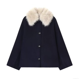 Women's Fashion Faux Fur Collar Woolen Jacket Mid-Length Loose Single Breasted Coat Autumn Winter Commute Elegant Solid Color Outwear