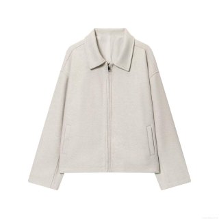 Women's Fashion Casual Solid Color Lapel Zipper Jacket Autumn Winter Oversized Polyester Blend Woolen Texture Short Outerwear Coat With Pockets