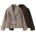 Women's Short Woolen Coat Polyester Spandex Blend Double Breasted Lapel Fashion Casual Outerwear Jacket Warm Solid Color Coat For Women Ladies