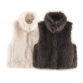 Elegant Women Faux Fur Vest With High Stand Collar Sleeveless Thick Warm Autumn Winter Waistcoat Socialite Style Solid Color Outerwear