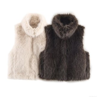 Elegant Women Faux Fur Vest With High Stand Collar Sleeveless Thick Warm Autumn Winter Waistcoat Socialite Style Solid Color Outerwear