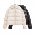 Women's Hooded PU Leather Puffer Jacket Short Quilted Padded Coat Warm Winter Outerwear Casual Chic Zip Up Windproof Parka Streetwear For Women