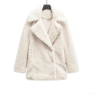 Women's Loose Faux Fur Coat Teddy Fleece Overcoat Winter Warm Soft Plush Jacket With Suit Collar Solid Color Casual Outerwear For Women