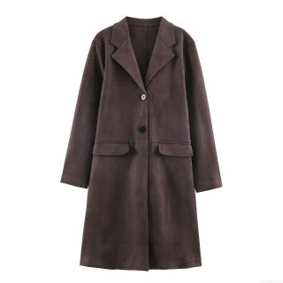Women's Faux Suede Long Sleeve Jacket Lapel Single Breasted Solid Color Outerwear Trench Coat For Fall Winter Elegant Lady Casual Top