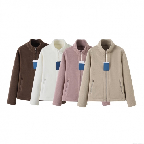 Women's Fashion Polar Fleece Jacket Warm Stand Collar Full Zip Casual Loose Fit Outdoor Sweatshirt Coat Outerwear