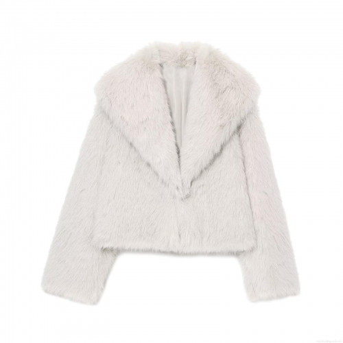 Women's Short Faux Fur Coat Fashion Lapel Long Sleeve Fluffy Jacket Winter Warm Spandex Blended Casual Outerwear for Ladies