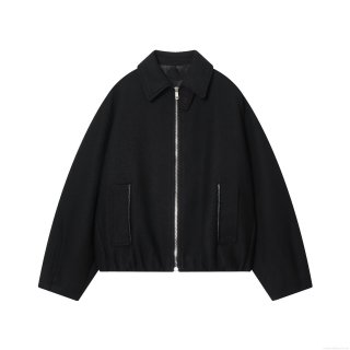 Women's Casual Loose Bomber Jacket Tweed Polyester Outerwear With Zipper Leather Trim Pocket Solid Black Long Sleeve Lapel Jacket For Winter Daily Fashion