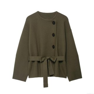 Women's Fashion Knitted Jacket With Belt Round Neck Solid Color Single Breasted Long Sleeve Casual Knitwear Short Coat Outerwear For Winter Ladies