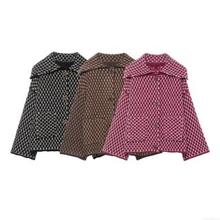 Women's Vintage Geometric Knit Cardigan Jacket Lapel Collar Single-breasted Long Sleeve Loose Sweater Coat For Casual Daily Wear