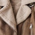 Women's Faux Suede Shearling Biker Jacket Fashion Moto Coat With Faux Fur Lining And Belt Winter Warm Outwear Casual Solid Color Thick Jacket