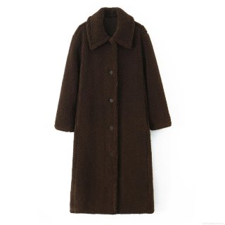 Women Winter Fashion Teddy Fleece Long Coat Thick Faux Lamb Wool Overcoat Loose Single Breasted Lapel Jacket Warm Casual Outerwear
