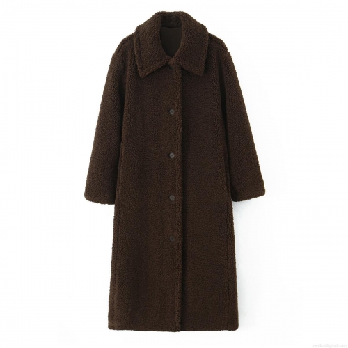 Women Winter Fashion Teddy Fleece Long Coat Thick Faux Lamb Wool Overcoat Loose Single Breasted Lapel Jacket Warm Casual Outerwear