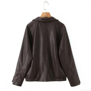 Women's Vintage Faux PU Leather Jacket Double Breasted Lapel Collar Loose Fit Streetwear Fashion Casual Outwear Coat For Women Autumn Winter