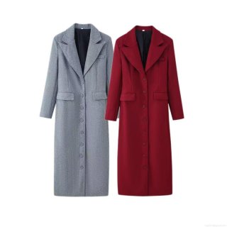 Women Elegant Long Wool Blend Coat Notched Lapel Single Breasted Winter Trench Coat Slim Fit Solid Color Woolen Outerwear For Office Daily Commute Fashion Warm Overcoat
