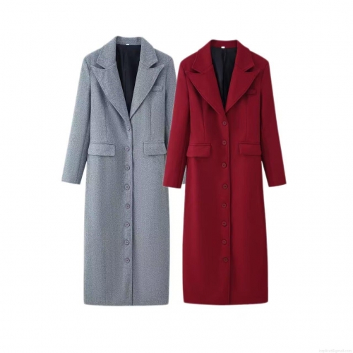 Women Elegant Long Wool Blend Coat Notched Lapel Single Breasted Winter Trench Coat Slim Fit Solid Color Woolen Outerwear For Office Daily Commute Fashion Warm Overcoat