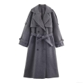 Women's Elegant Long Woolen Coat Double Breasted Trench Coat With Belt Warm Winter Jacket For Women Fashion Outwear