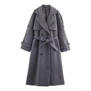 Women's Elegant Long Woolen Coat Double Breasted Trench Coat With Belt Warm Winter Jacket For Women Fashion Outwear