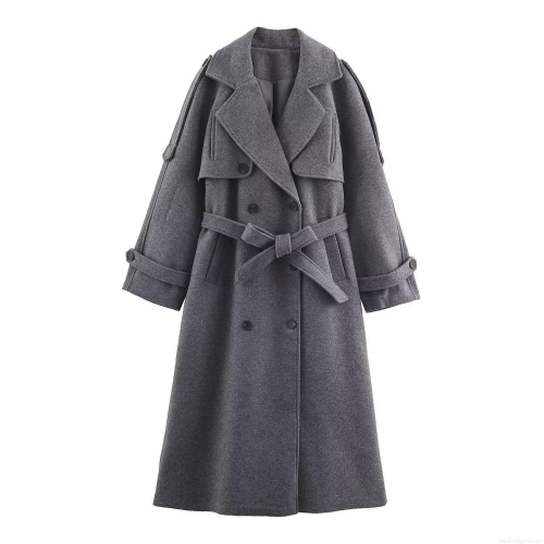 Women's Elegant Long Woolen Coat Double Breasted Trench Coat With Belt Warm Winter Jacket For Women Fashion Outwear