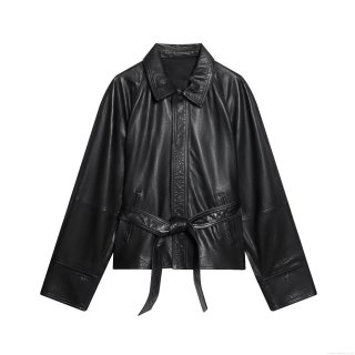 Women's Fashion Biker PU Faux Leather Jacket Chic Short Belted Moto Coat With Lapel Collar Metal Snaps Long Sleeve Casual Outerwear For Ladies
