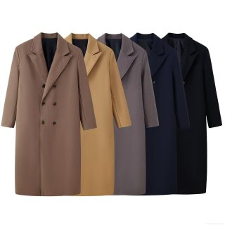 Women's Elegant Long Woolen Coat Winter Warm Double Breasted Overcoat Casual Solid Color Lapel Outerwear For Office Daily Wear