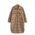 Women's Plaid Woolen Coat Winter Long Oversized Flannel Jacket Shacket With Lapel Pocket Single Breasted Casual Outerwear For Women